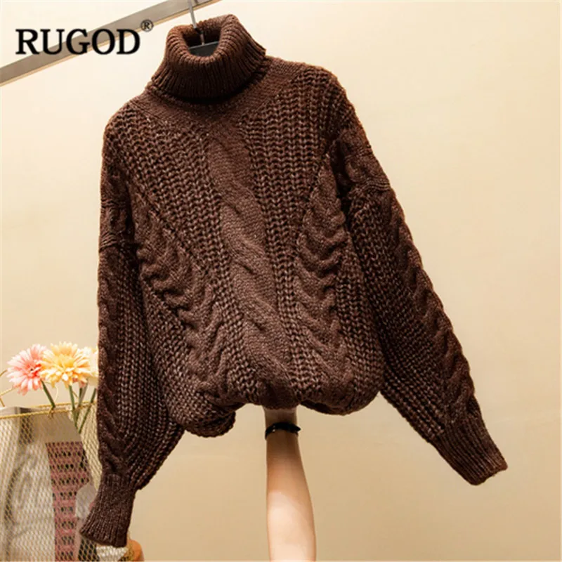 RUGOD Spring Winter Sweaters Women Warm Turtleneck Long Sleeve Knitted Pullover Fashion Solid Twist Pattern Jumper Tops | Женская одежда