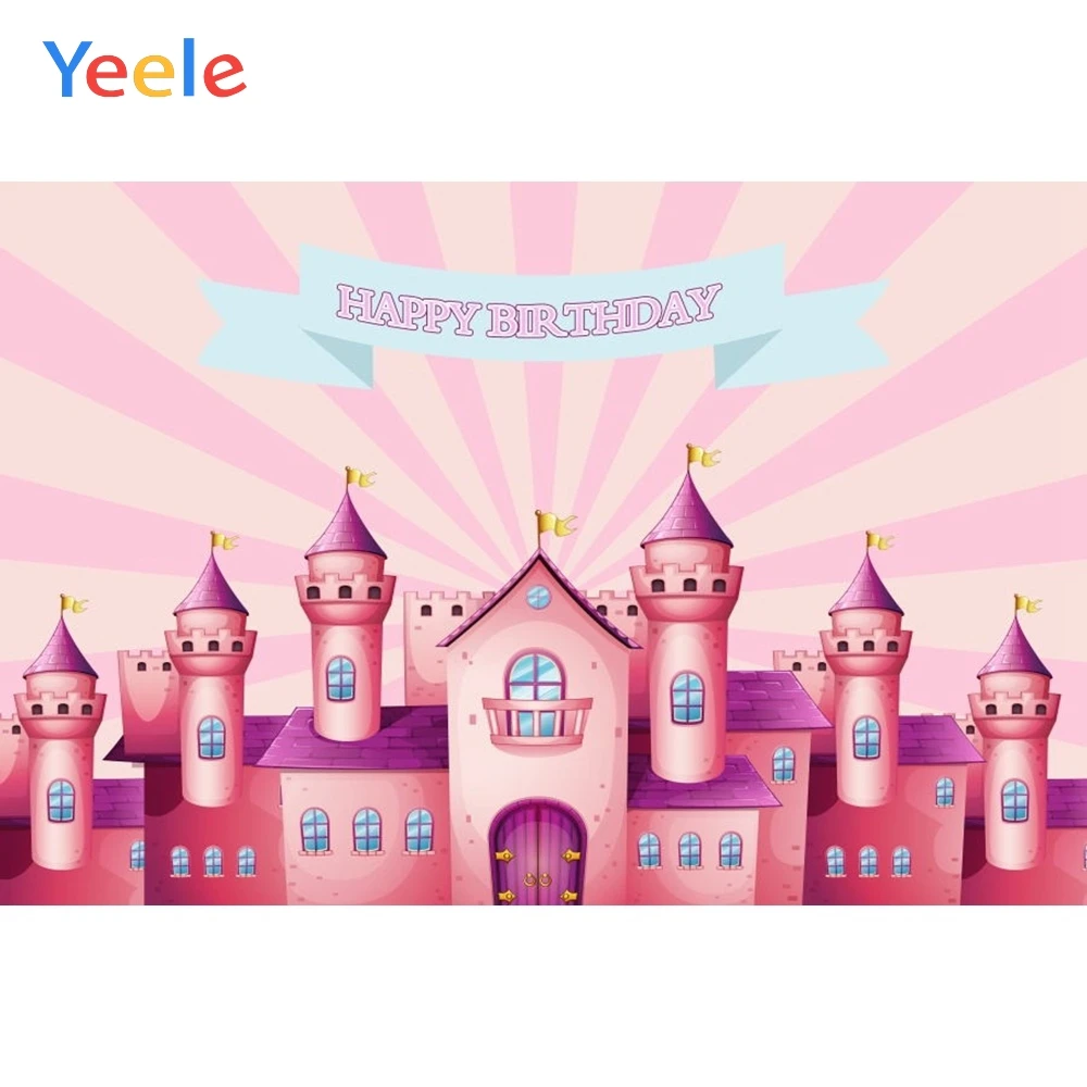

Yeele Vinyl Pink Castle Children Birthday Party Photograph Backdrop Princess Girl Photocall Background for Photo Studio