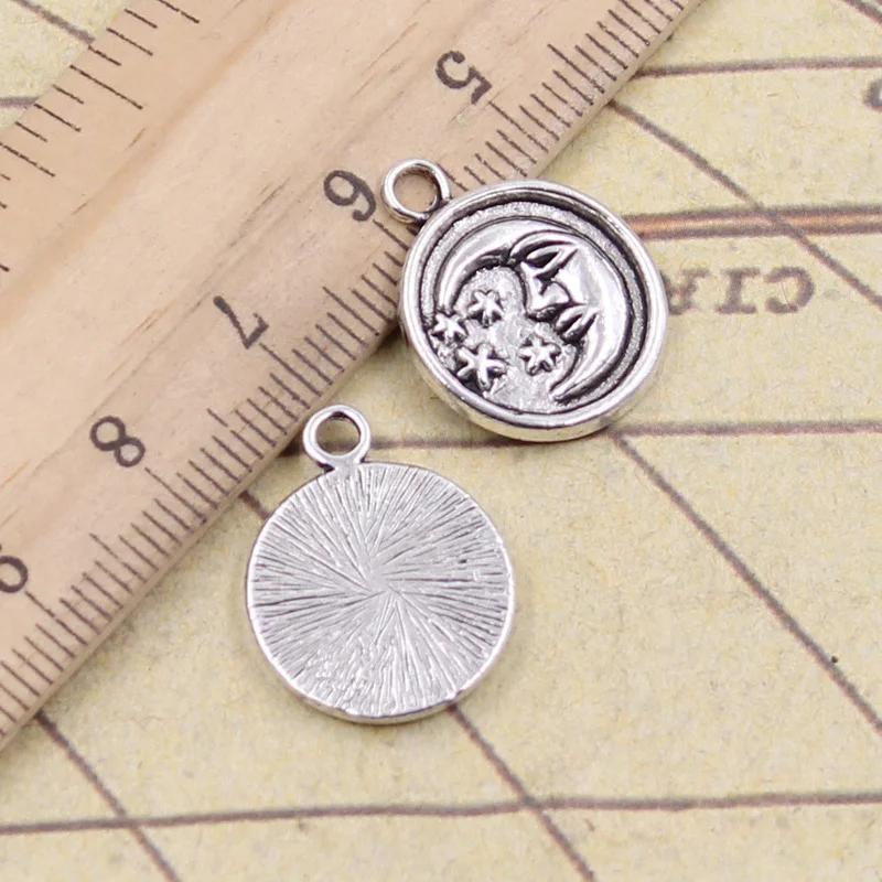 

20pcs Charms Circle Moon Star 19x15mm Antique Silver Color Pendant Making DIY Handmade Tibetan Finding Jewelry For Bracelet