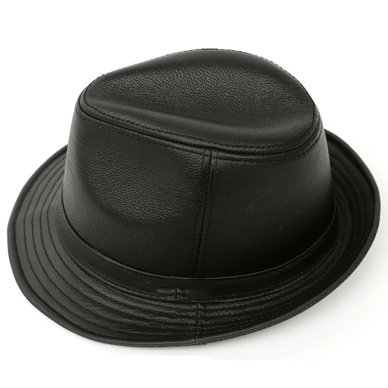 2018 New Spring Winter 100% High Quality Sheepskin Leather Jazz Cap Panama Hats for Men Fedora Hat Genuine Fedoras |