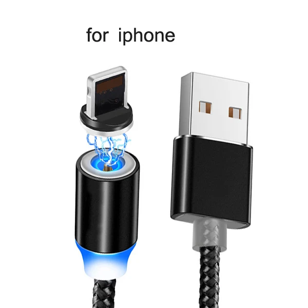 A-for iphone-Black CBAOOO 1 м 2 м микро USB кабель Магнитный кабель для iphone Быстрая зарядка usb type C Android мобильный телефон Быстрая зарядка Магнитный шнур - Цвет: A-for iphone-Black