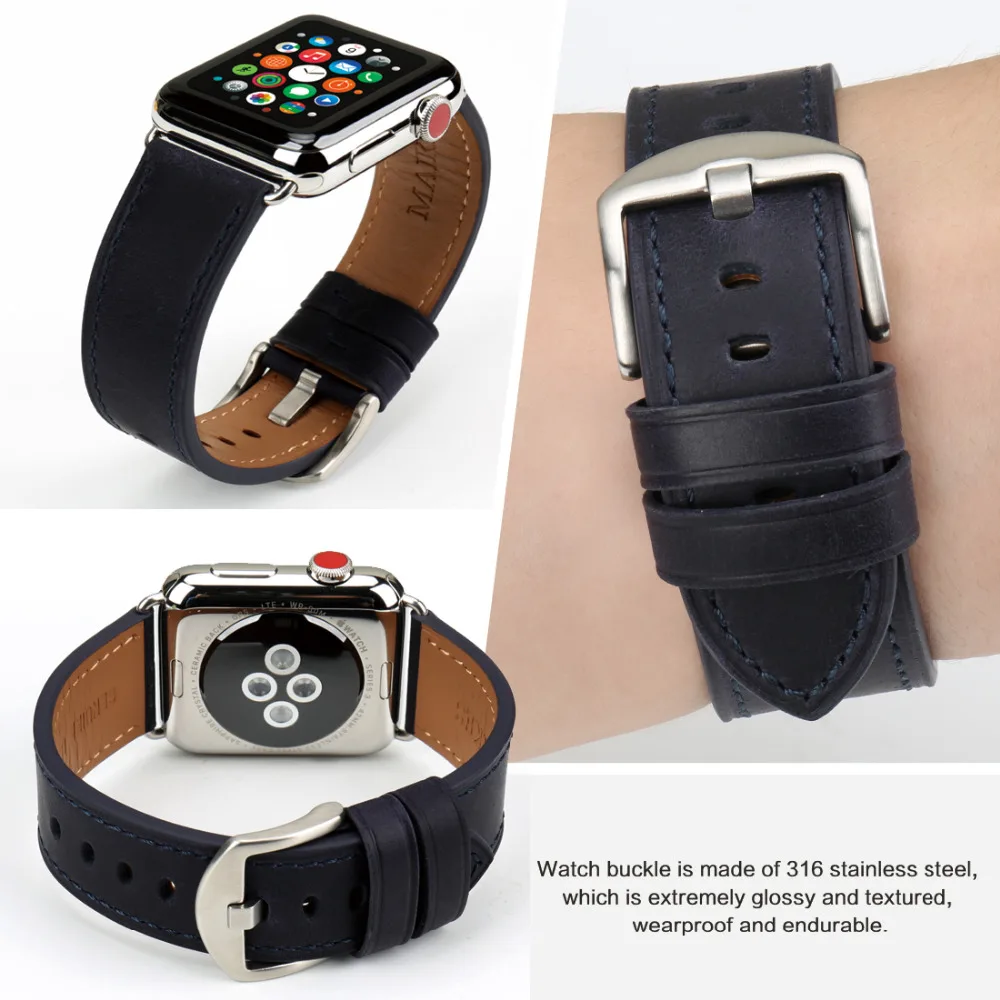 Ремешок MAIKES из натуральной кожи для наручных часов браслет iwatch 42 мм 38 Apple Watch 44 40