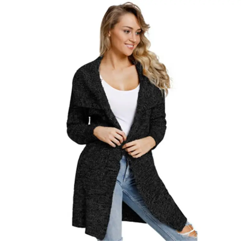 Новый однотонный кардиган с длинными рукавами и карманами Осень-зима 2019 вязаный