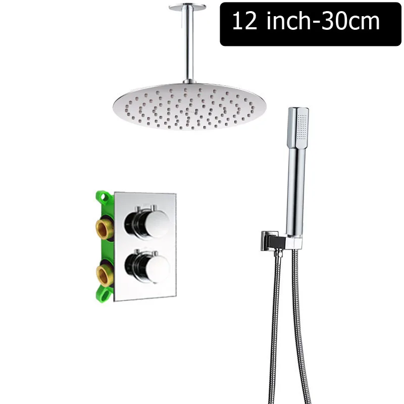 12inch Round Ceiling Потолочный 1" смеситель для душа в форме дождя набор Термостатический смеситель клапан смеситель для душа смеситель кран встроенный в коробку термостатический клапан - Цвет: 12inch Round Ceiling