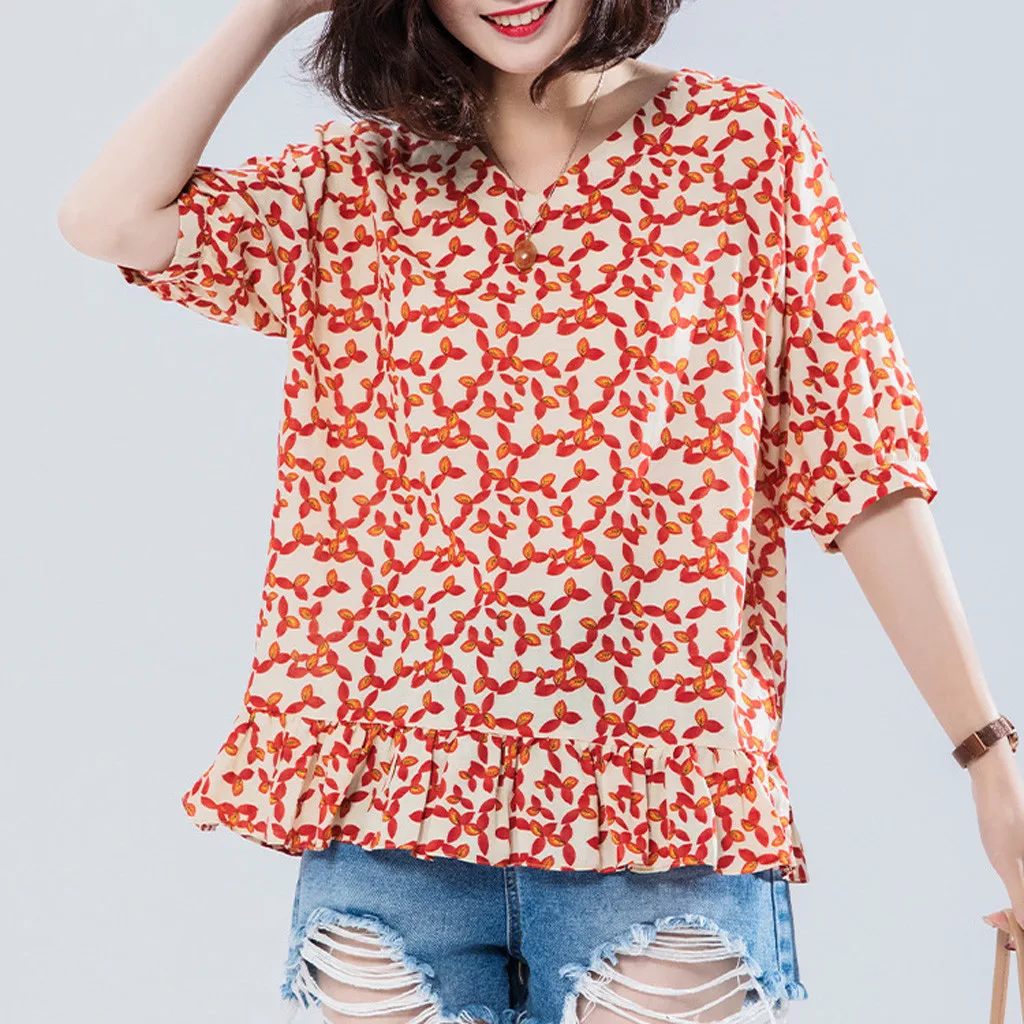 Бесплатная Страусиная женская рубашка размера плюс из хлопка и льна с принтом