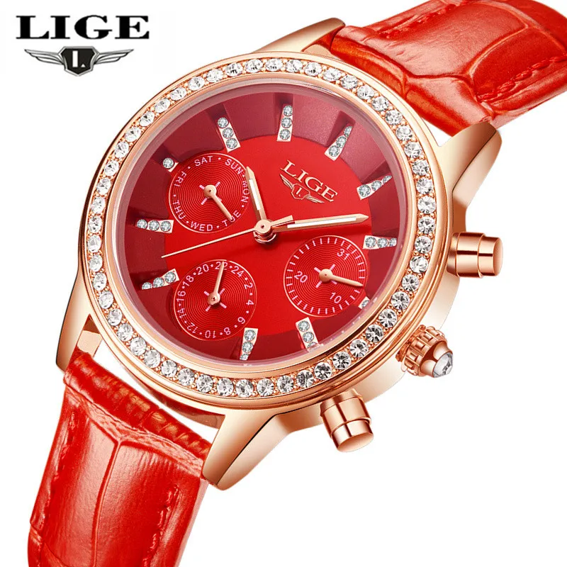 

Relogio feminino Women Watches LIGE Luxury Brand Girl Quartz Watch Casual Leather Ladies Dress Watches Women Clock Montre Femme