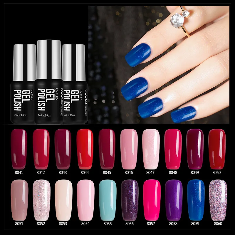 Modelones Розовый Цветной Гель лак для ногтей отмачиваемый УФ 7 мл Полупостоянный