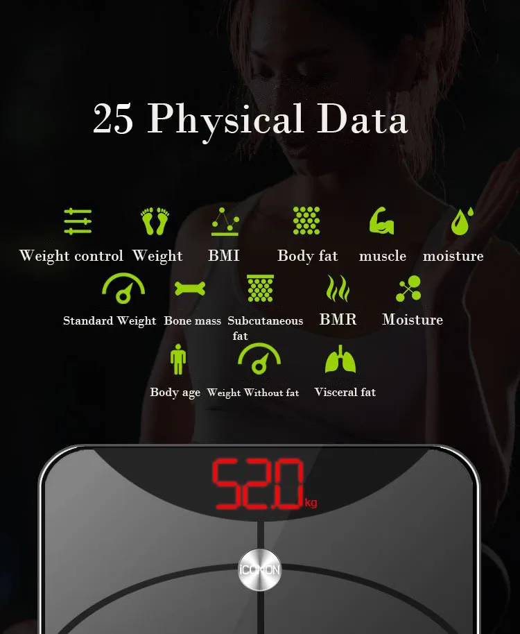 Горячее предложение 25 данных умные весы для ванной Электронные напольные