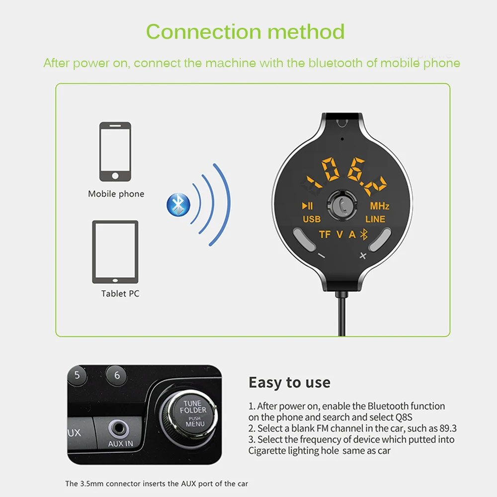 FM трансмиттер Bluetooth Автомобильный модулятор Aux выход громкая связь MP3 плеер радио