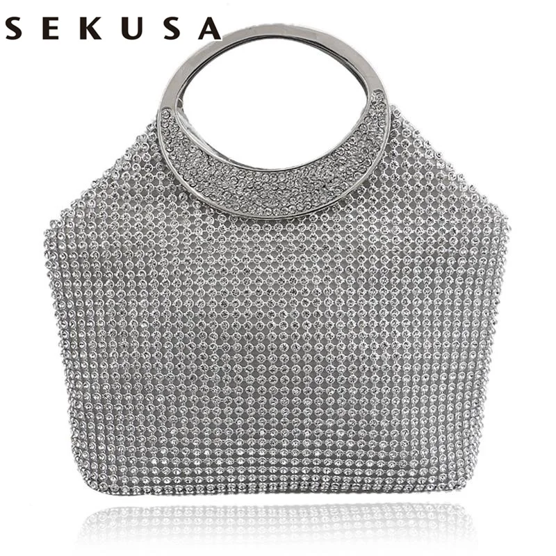 

SEKUSA Full Rhinestones Evening Bag Day Clutch Crystal Chain Soft Chain Shoulder Messenger Wedding Purse Bag For Wedding Party