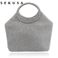 sekusa full rhinestones evening bag day clutch crystal chain soft chain shoulder messenger wedding purse bag for wedding party