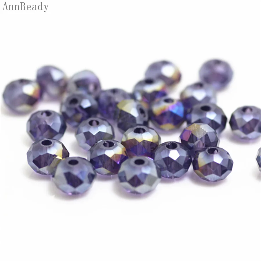purple ab AnnBeady, одноцветные красные, серебристые, 4x6 мм, 50 шт., австрийские граненые стеклянные бусины Rondelle, бусины для изготовления ювелирных изделий - Цвет: purple ab