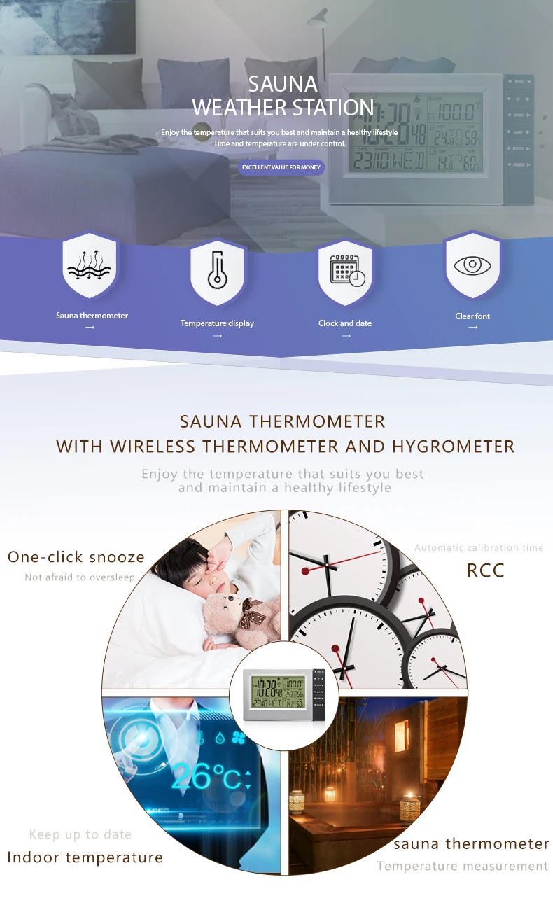 DYKIE Горячая RCC метеостанции с цифровым будильником Крытый Открытый термометр гигрометр сауна Температура