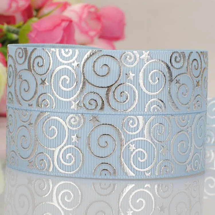 7/" 22 мм SWIRLS& STARS Белый Серебряный Ёлочный рисунок на фольге BLING GROSGRAIN бант из ленты