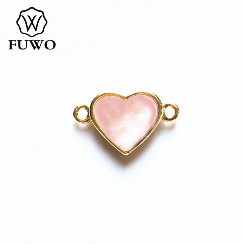FUWO натуральные ожерелья из разноцветных камней Разъем Кулон с 24K золотой медный ободок модные, в форме сердца ювелирные изделия фитинги оптом PD569