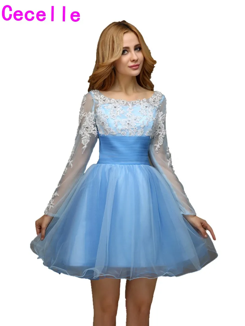 Настоящие Короткие бальные платья 2019 светло голубые трапециевидные с длинным