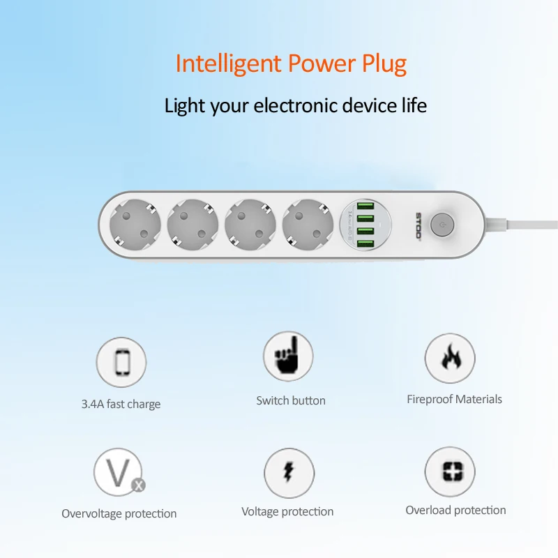 STOD USB зарядное устройство 4 порта 17 Вт блок питания 2500 розетка 6 футов шнур