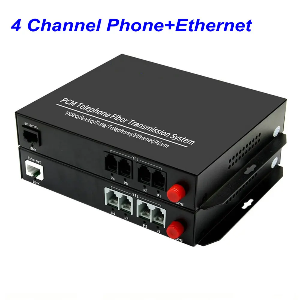 1 Pair 4 Channel -PCM Voice Tel Over Fiber Optic Multiplexer Extender with 100M Ethernet,Support Caller ID and Fax Function