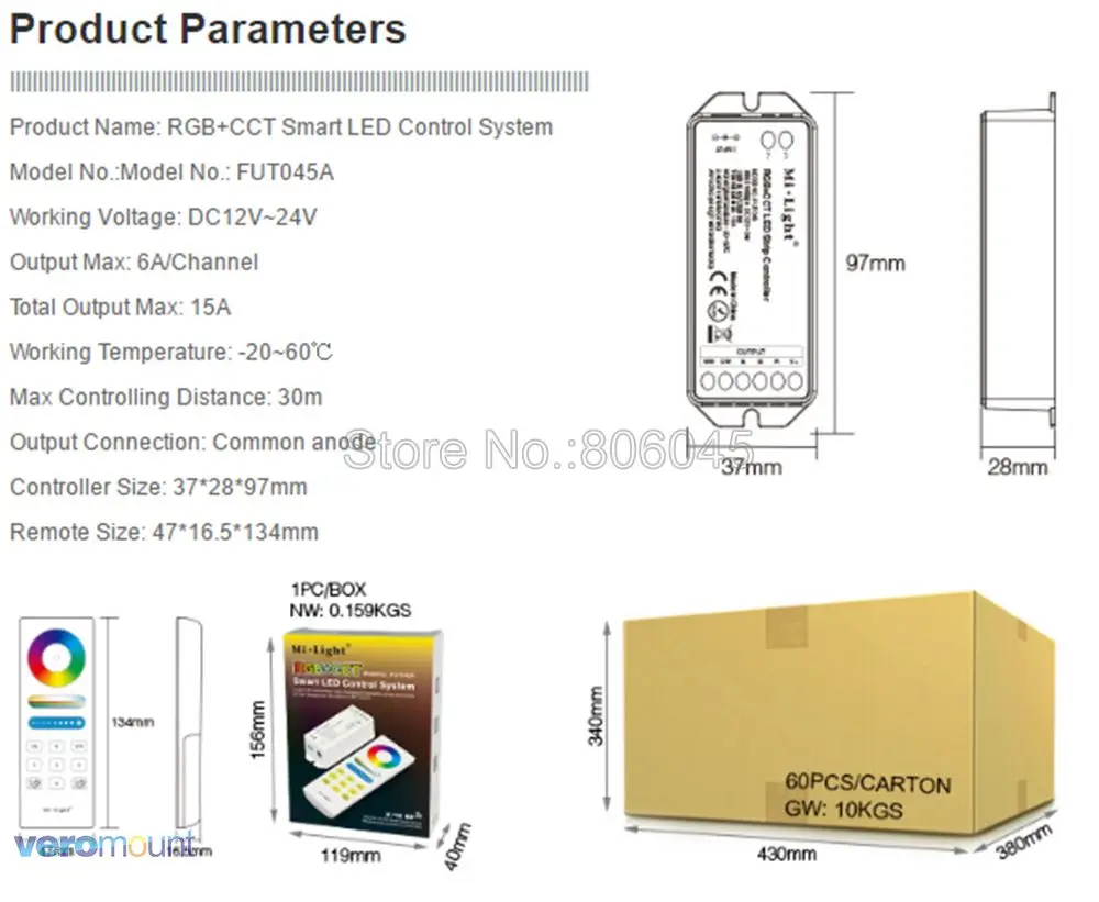 FUT045A DC12V 24 В 15A mi. Светильник RGB+ CCT светодиодный контроллер с 2,4G беспроводной функцией синхронизации дистанционная работа со светодиодной лентой RGB+ CW+ WW