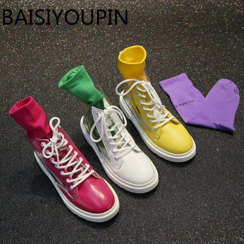 Новинка 2018 года Модные женские прозрачные ботинки Ботинки Martin с завязками