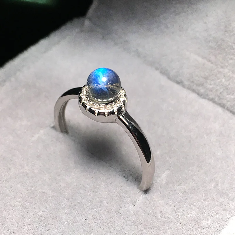 925 пробы серебро 4,5 мм синий Лабрадорит Кольцо CZ Jewelry Крошечные Симпатичные Круглый Натуральный Кабошон Полу-кольцо с драгоценным камнем для Для женщин