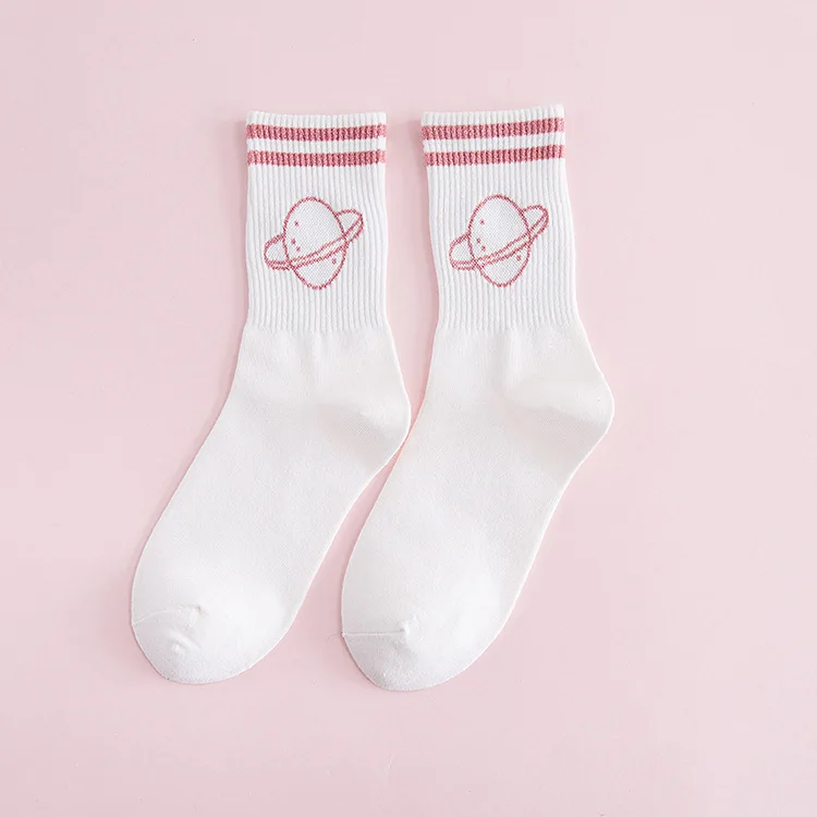 white pink Новые модные женские носки, хлопковые, 1 пара, полосатые, с принтом, для школьниц, милые, повседневные, длинные, зимние, женские носки - Цвет: white pink