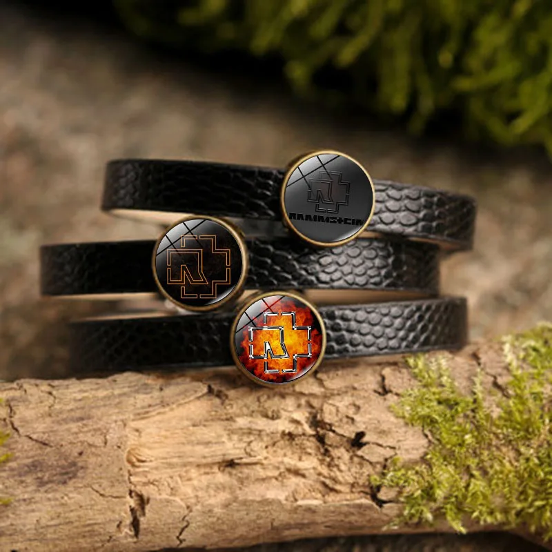 XUSHUI XJ креативный рок браслет черный кожаный 4 изображения Стильный Стеклянный