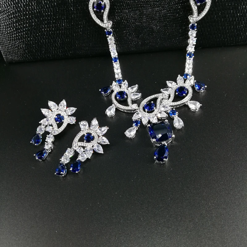 Новое модное романтическое синее циркониевое ожерелье AAA серьги для свадьбы