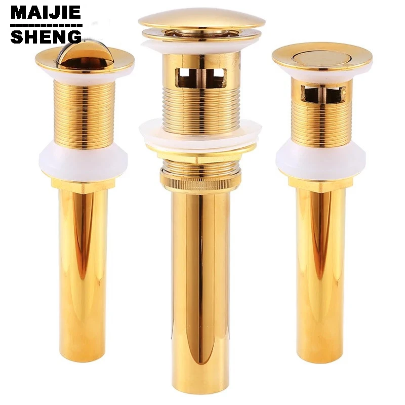 

Pop Up Drain With overflow basin sink drain Gold bathroom parts faucet accessories Good Solid Brass Bathroom Lavatory Sink