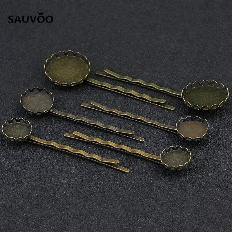 Sauvoo 10 шт. Античная бронзовая филигрань Пустой заколки лоток зажим для волос База