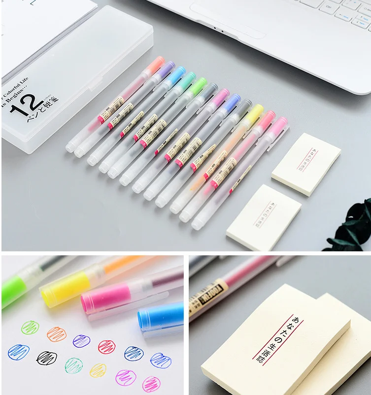 Каваи 12 шт цветов 0,5 мм Muji стиль гелевая ручка цветные чернила ручка Производитель ручка для детей Подарки школьные офисные художественные принадлежности канцелярские принадлежности