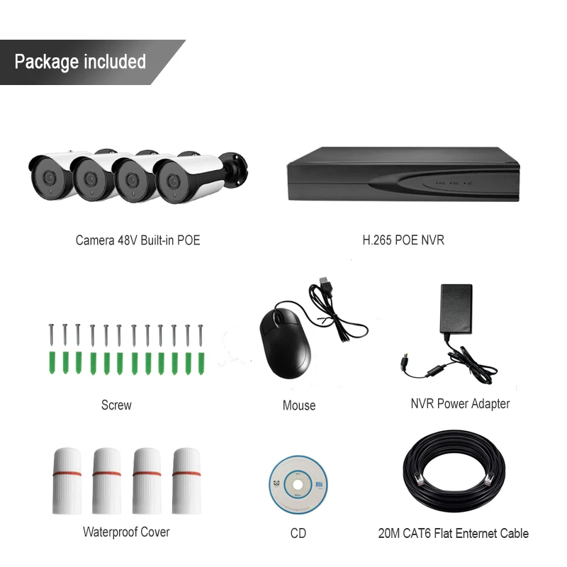 HJT 4CH NVR CCTV System 48V POE 5.0MP IP Camera Kit IR Night Vision Network P2P Onvif Private Protocol UC H.265 | Безопасность и