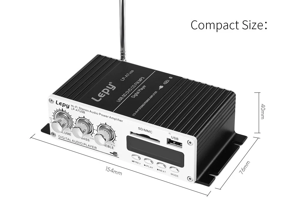 Bluetooth Беспроводной усилитель 2-канальный Hi-Fi СТЕРЕО Bass аудио дома плеер маленький Мощность Поддержка SD USB FM для мотоцикл XM-57