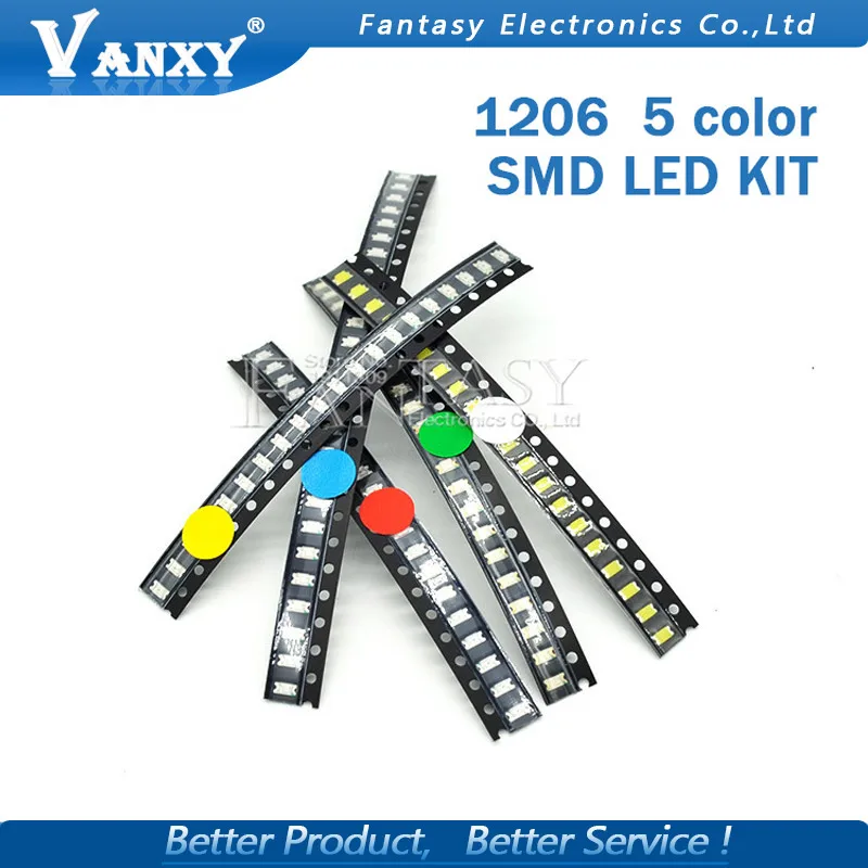 100 шт. 1206 SMD светодиодный светильник посылка красный белый зеленый синий желтый в