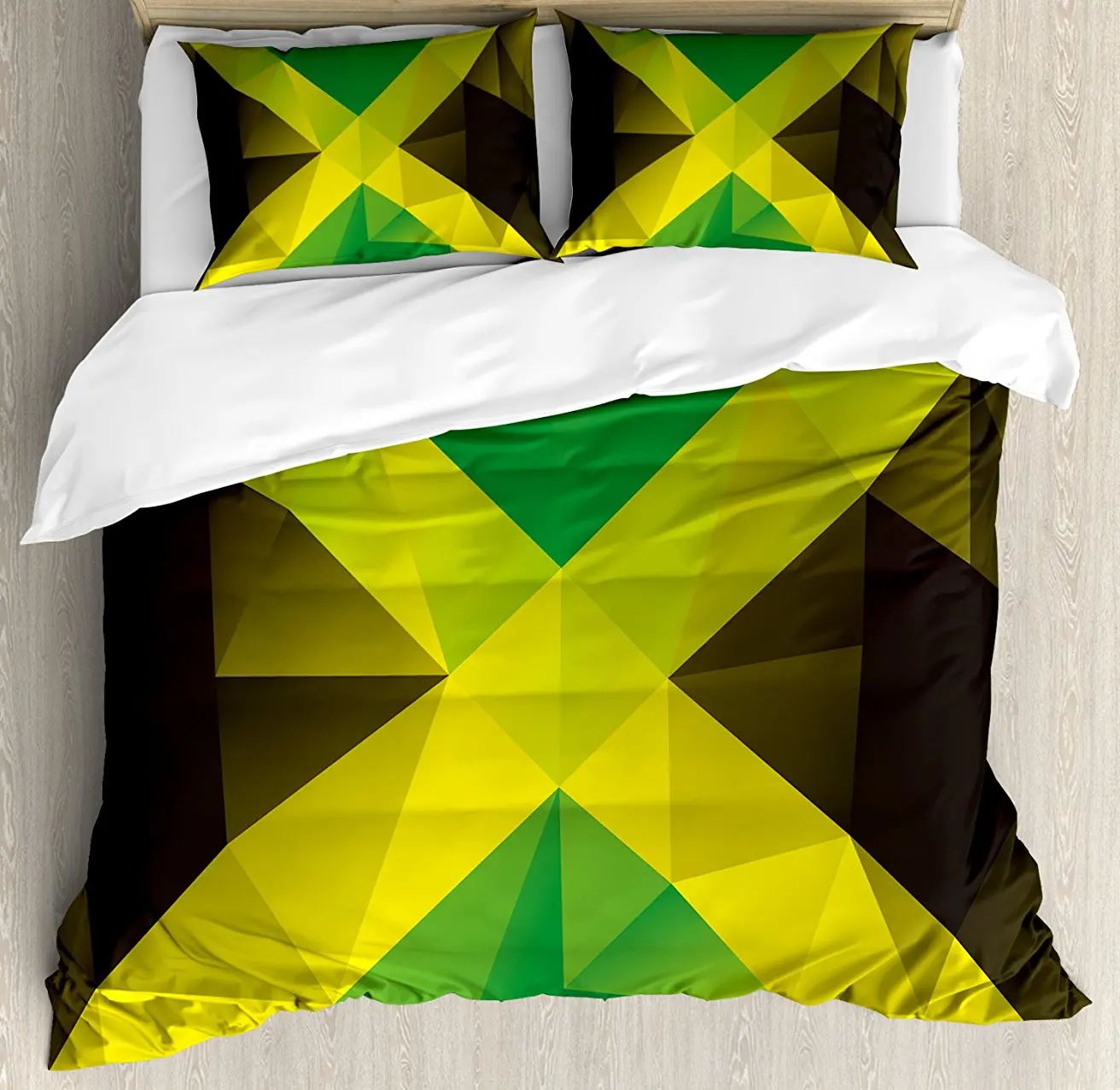 Jamaican Duvet Cover Set Triangular Polygon Design Abstract Flag Geometric National Symbol Decorative 4 Piece Bedding | Дом и сад