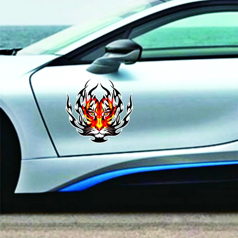 Volkrays Car Stickers Accessories Flame Tiger Head Decal Decoration for Hyundai Accent I30 I35 Santa Fe Solaris Elantra Parts | Автомобили