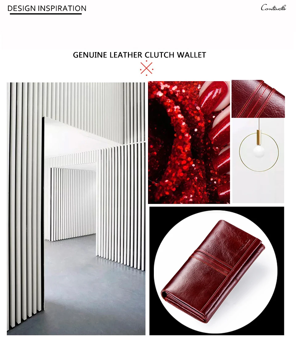 Contact's Genuine Leather Wallet Women Wallet Credit Card Holder Female Purse Organizer Walet Women Clutch Bag Red Green Long