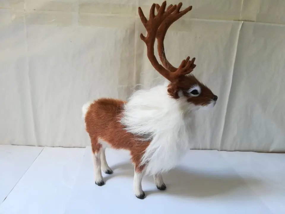 plastic&fur brown reindeer hard model about 22x27cm christmas deer prop craft home decoration toy gift w0290