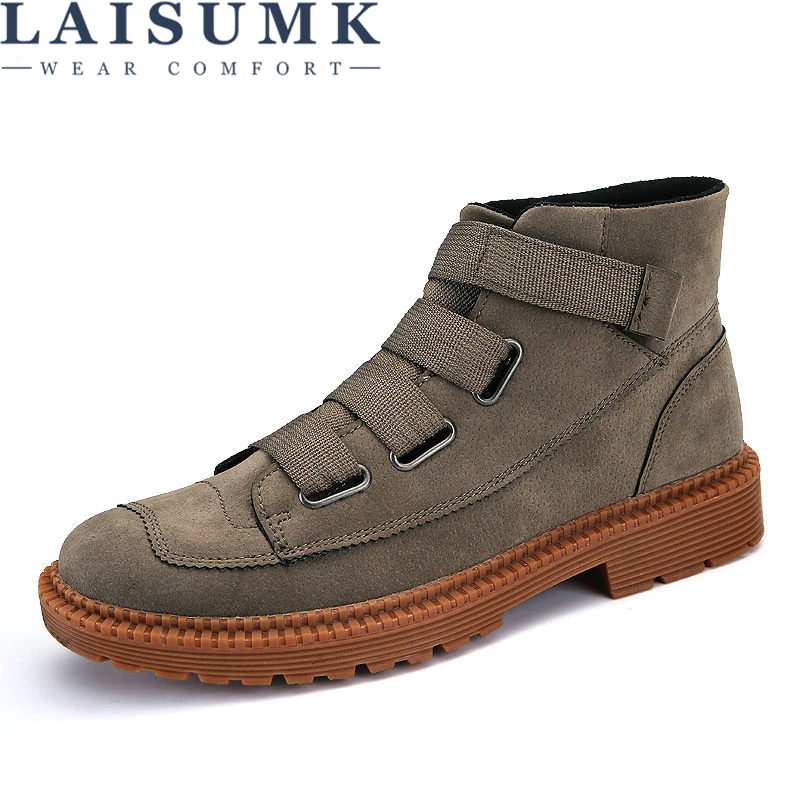 

LAISUMK 2020 New Men Ankle Boots High Top Men Casual Boots Fashion Winter Autumn Warm Fur Male Shoes Man Outdoor Footwear