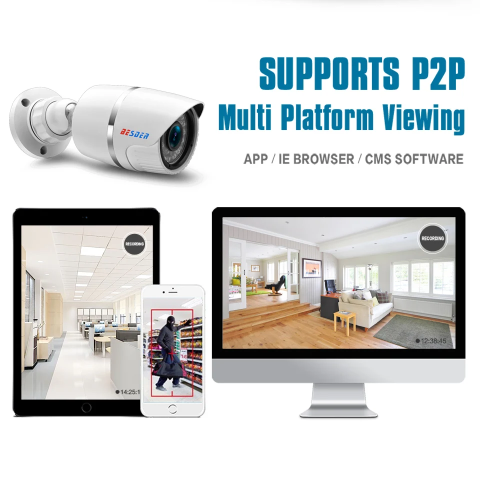 Besder Full HD 1080p ONVIF H.265 POE IP Камера 2MP 4MP P2P открытый Водонепроницаемый камера