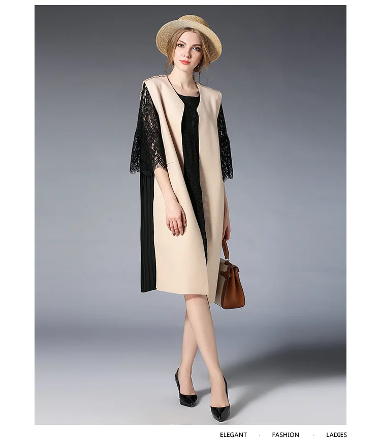 Женский Длинный жилет шерстяной плащ без рукавов контрастных цветов 4XL весна 2018 |