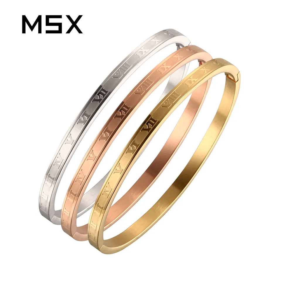 

3pcs Ring or Bangle Gold Carving Roman Numerals Men and Women Stainless Steel Lover Bangle Bracelet Wedding Couple Jewelry Set