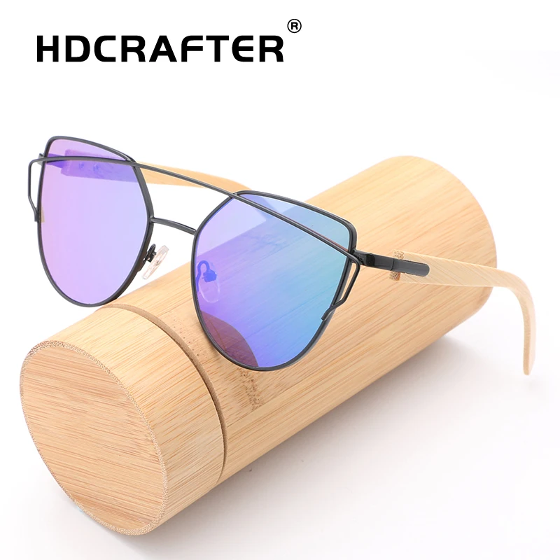 HDCRAFTER bamboo солнцезащитные очки для женщин Кошачий глаз сплав деревянная оправа