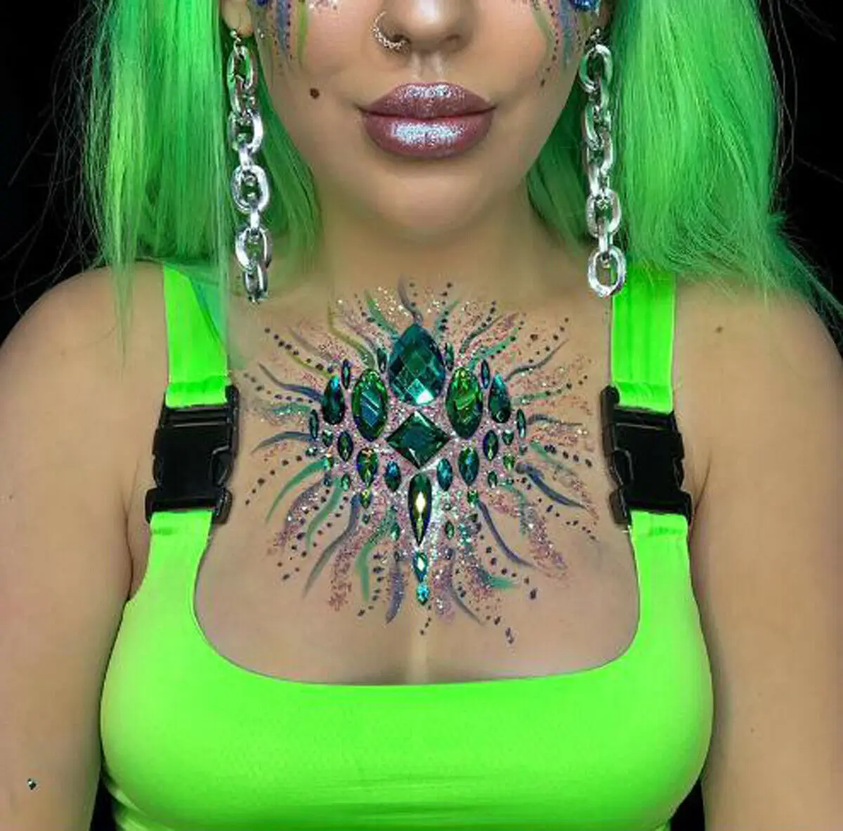 Флуоресцентный зеленый хип хоп панк женский укороченный топ с пряжкой спереди