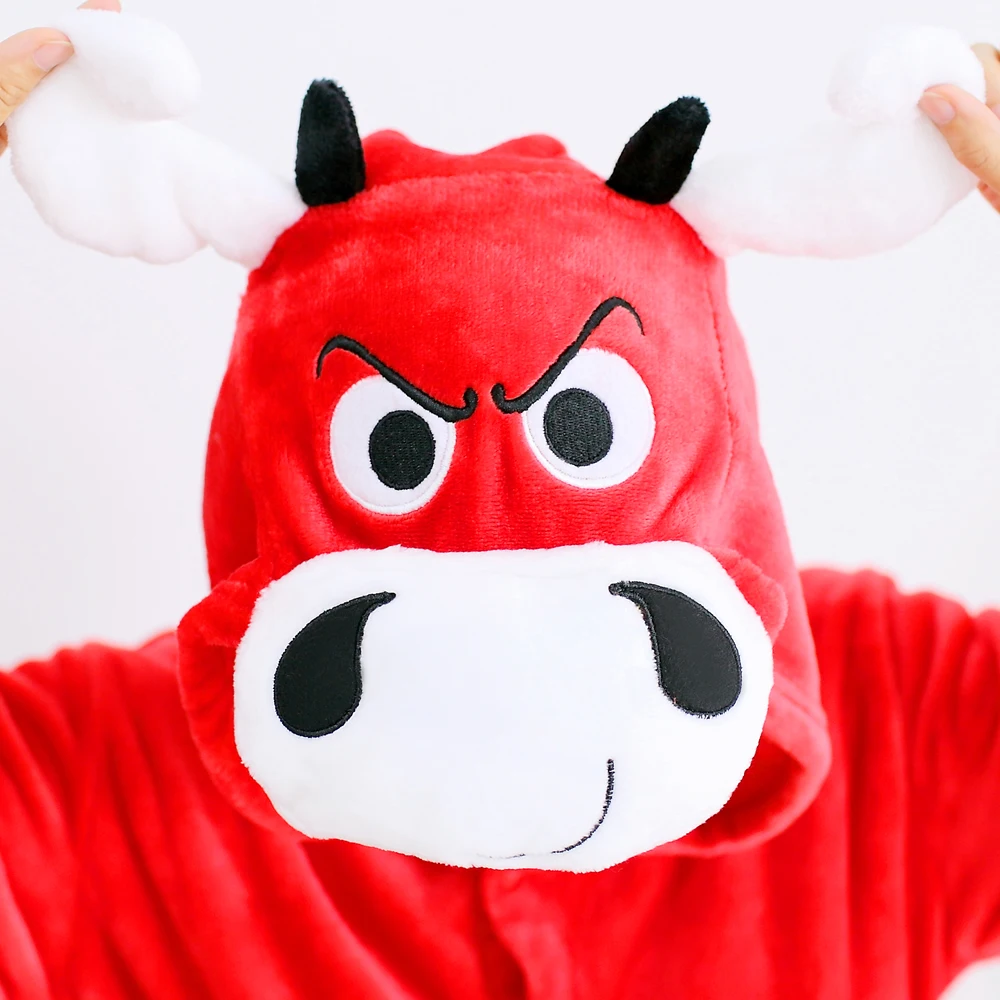Cartoon Animal Red cow Plush Unisex Flannel Hooded Pajamas For Women Men Girls party Costume |
