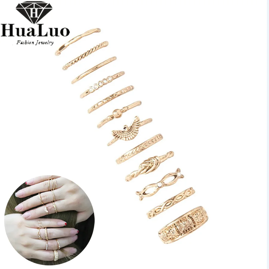 Богемные кольца 12 шт./компл. золотого цвета Простые Модные