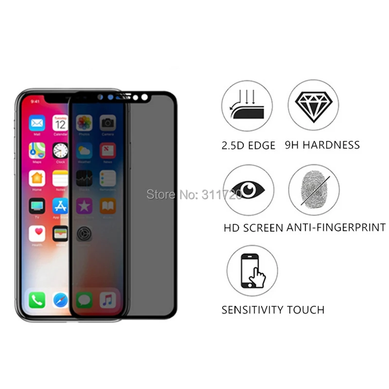 For Iphone XS Max XR X 2.5D Silk Print Full Cover Anti-spy Privacy Tempered Glass Screen Protector |