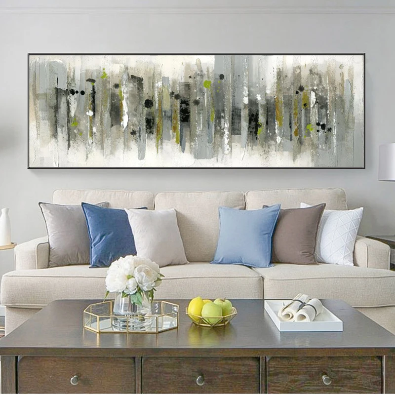 Современная Абстрактная серо зеленая картина маслом на холсте постеры и принты