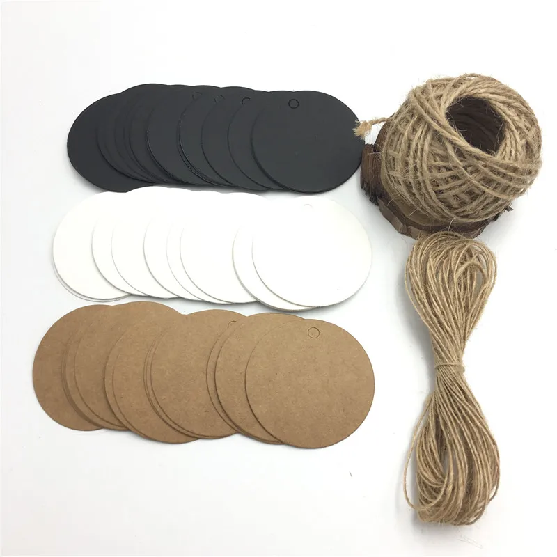 100 шт./лот белые черные коричневые бирки из крафт-бумаги круглые чемоданы заметки