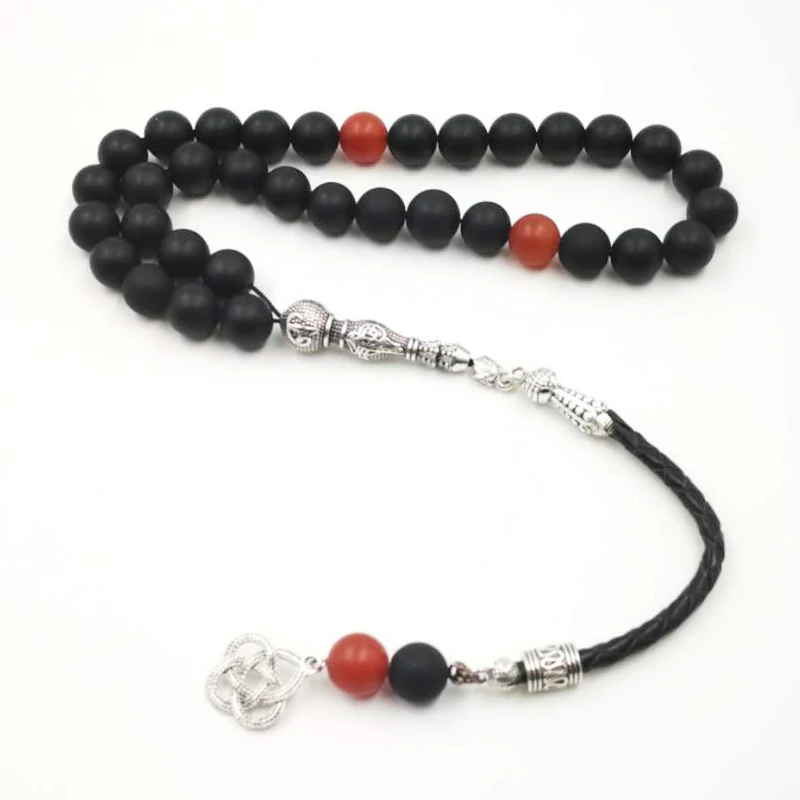 Черный Матовый Агат кожаная кисточка Tasbih все новые браслеты на руку аксессуары